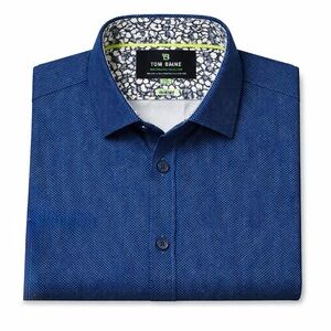 NWT Tom Baine Short Sleeve Button-Down Shirt – Men’s – Blue Microdot Print